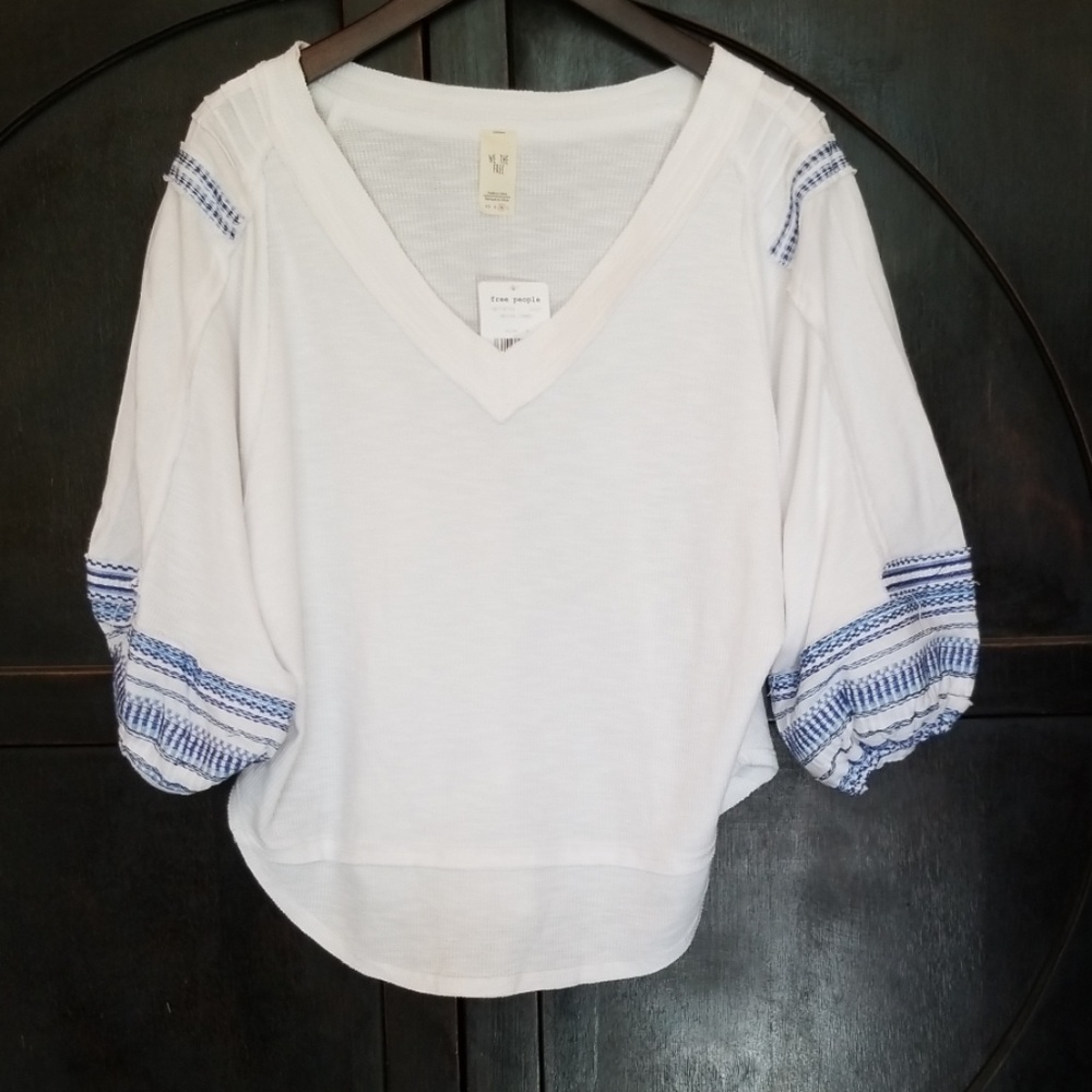 Free People White and Blue Top
